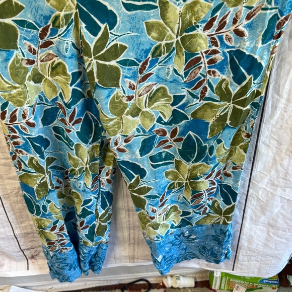 Vintage 70s Wide Leg Floral Sleeveless Jumpsuit Beaded in Blue and Green Large - Picture 6 of 8